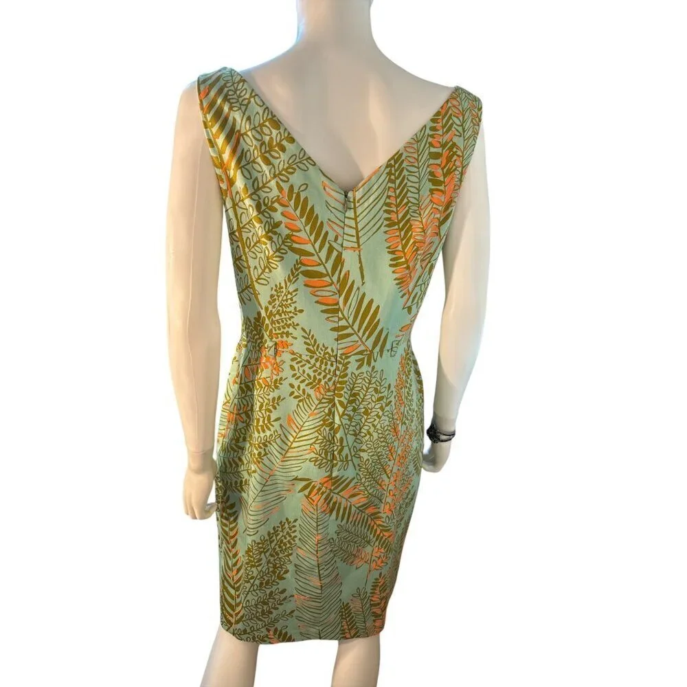 David Meister V-Neck Sleeveless Sheath Botanical Dress Womens Size 10 EUC
